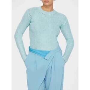 Jonathan Simkhai Fonda Crystal Knit Sweater Teal Turquoise Sequin Crewneck Small